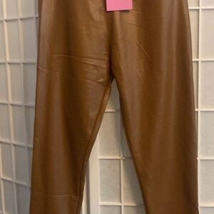 Faux Leather High-Waist Women's Pants in Brown